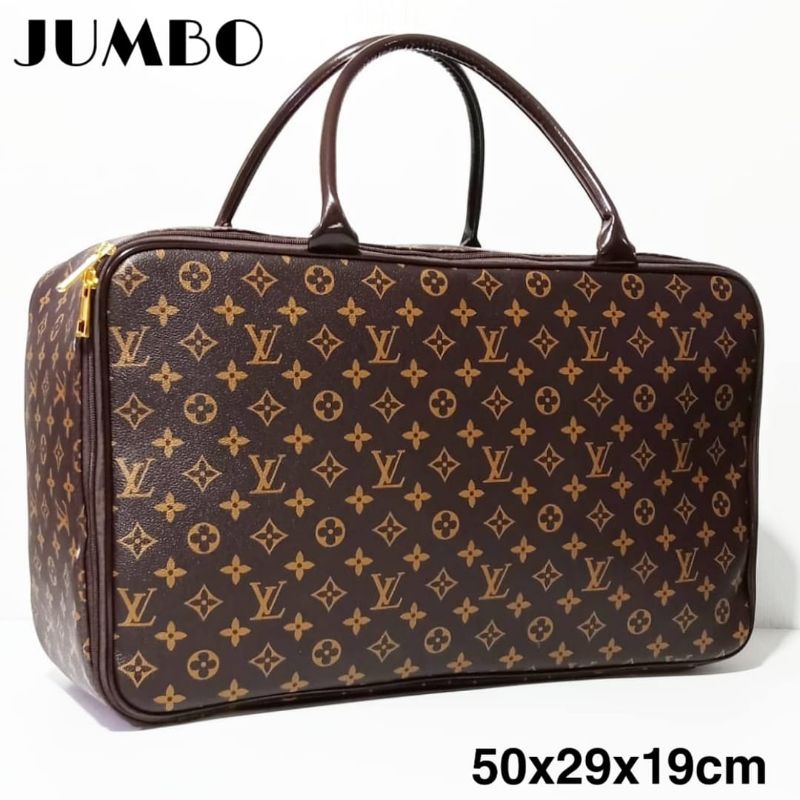 กระเป๋าเดินทาง JUMBO PREMIUM กระเป๋าเสื้อผ้าผู้หญิง ดอกไม้สีน้ําตาล