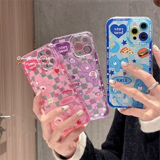 🌈Ready Stock 🏆Compatible For iPhone 14 13 12 11 Pro Max X XR Xs Max 7 8 6 6S Plus SE Cute Cartoon Bear soft silicone TPU shell transparent shockproof