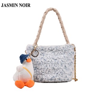 Jasmin NOIR กระเป๋าถือ กระเป๋าสะพายไหล่ สะพายข้าง ประดับขนเฟอร์ สายโซ่ สําหรับผู้หญิง