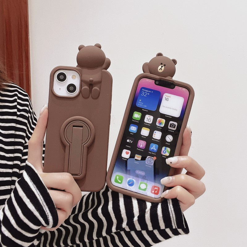 เคสโทรศัพท์มือถือ กันตก ลายการ์ตูนหมีบราวน์ 3D สําหรับ iPhone 14 13 12 11 Pro MAX XR XS MAX 8 X 7 SE 2020