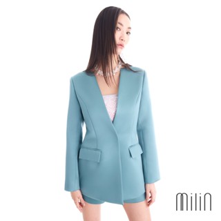 [MILIN] Vaso Jacket Collarless satin long sleeve blazer with side pockets เสื้อเบลเซอร์แขนยาวไม่มีปกกระเป๋าข้าง