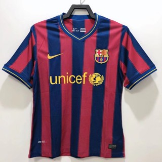 เสื้อกีฬาแขนสั้น ลายทีมชาติฟุตบอล Barca 09 10 ชุดเหย้า S-XXL ชุดเหย้า AAA สไตล์คลาสสิกย้อนยุค