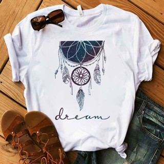 เสื้อครอปสายฝอ ผู้หญิงเสื้อยืด Dream Catcher ภาพพิมพ์กราฟิกเสื้อทีเชิ้ตหญิงคอลูกเรือคอฤดูร้อนชุดลําลอง Kawaii Harajuku O