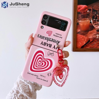 Jusheng เคสโทรศัพท์มือถือ PC แบบแข็ง ลายหัวใจ และจี้ สําหรับ Samsung Z Flip4 Z Flip3