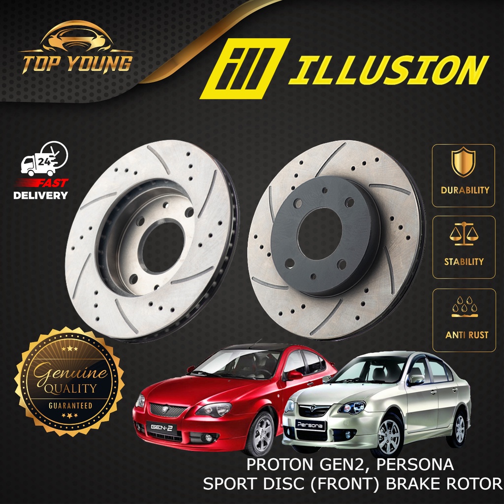 ILLUSION PROTON GEN2 , PERSONA FRONT (FW) (DEPAN) ตัวหมุนแผ่นดิสก์ SPORT SLOTTED & DRILLED ANTI RUST