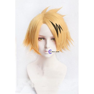 Anime My Hero Hero Academia Denki Kaminari Wigs Short Golden Heat Resistant Synthetic Cosplay Wigs+ Wig Cap+ Black Lightening