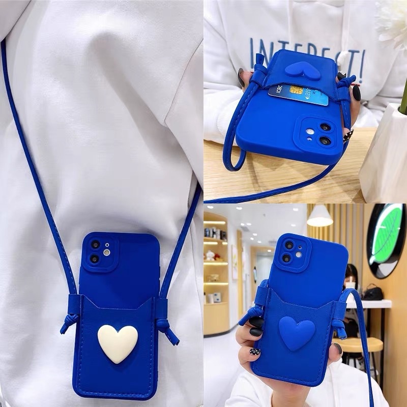 Klein Blue Card Slotสลิงเคสโทรศัพท์สําหรับiPhone17 16 15 14Pro 13 12 11 Xsmax 78plus XR 6S SE3 Full 