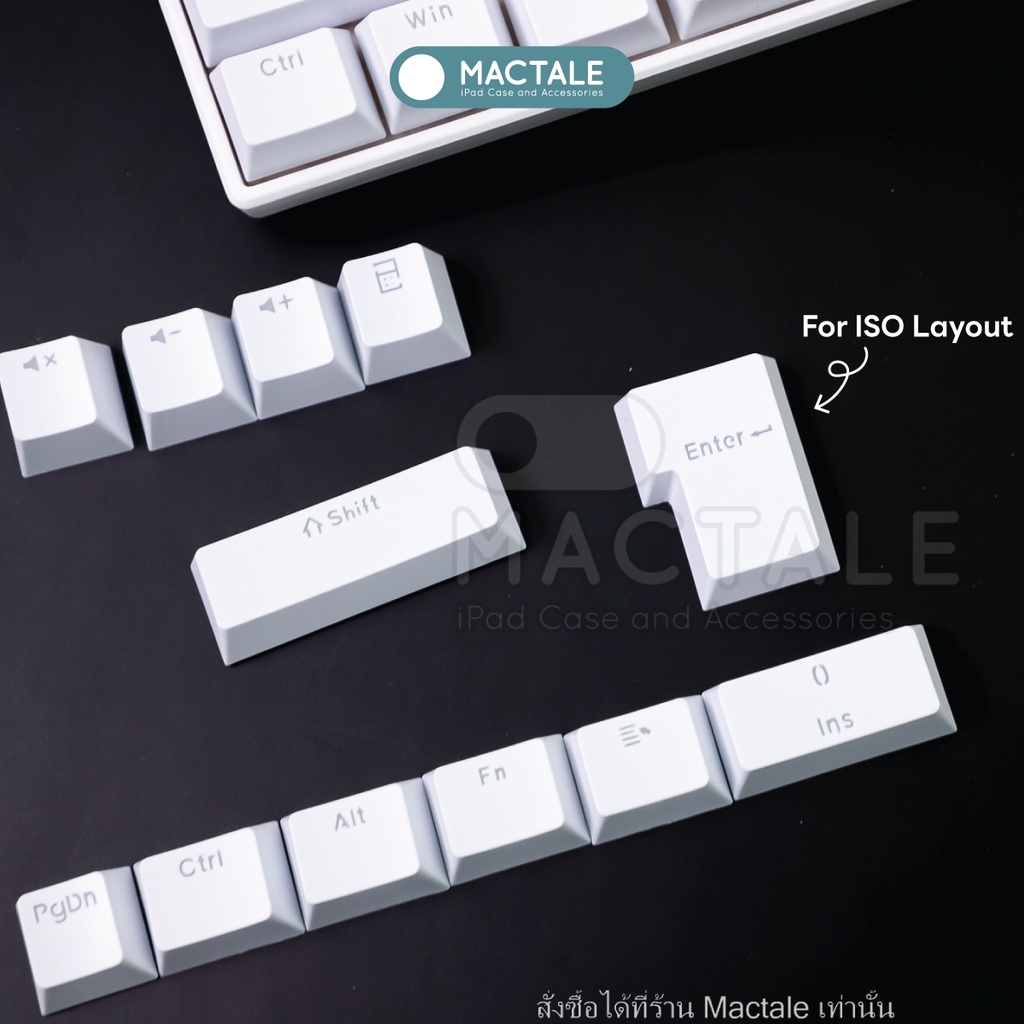 Mactale คีย์แคปไทย ไฟลอด ไฟทะลุ Keycaps Layout 87,104 Thai Keycap คีย์แคปไทย OEM ABS 113 คีย์ ปุ่มกด คีย์บอร์ด สีขาว ดำ