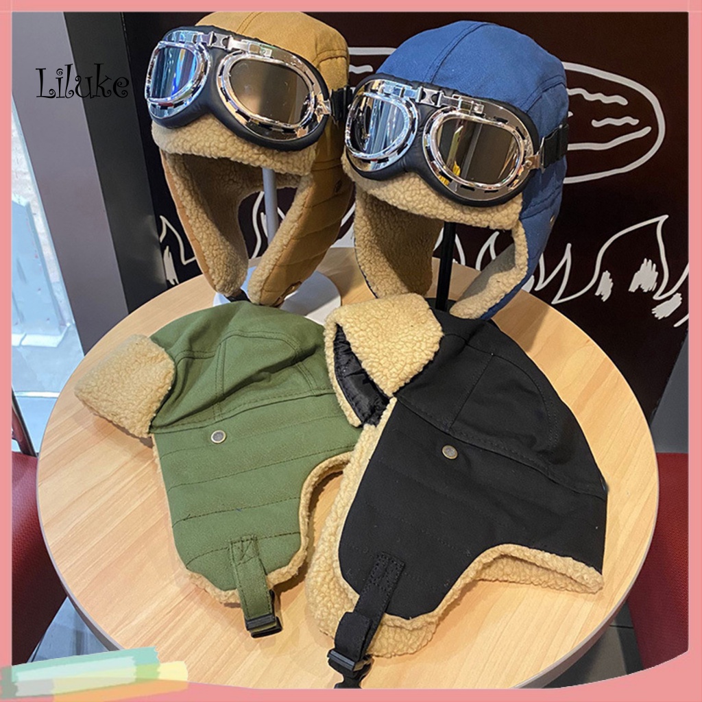 LK 1 ชิ้น/1 ชุด Aviator Cap Windproof Bomber Hat Goggle Soft