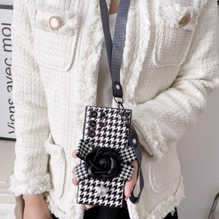 แฟชั่น ยี่ห้อ Houndstooth หูกระต่าย ดอกกุหลาบ เคส Samsung Galaxy A53 A13 A72 A52 A52S A32 A22 A12 A02S A20S A71 A51 A02 A70 A70S A50 A50S A20 A30 Case ใหม่ สายรัด เชือกเส้นเล็ก นุ่ม ซัมซุง เคส