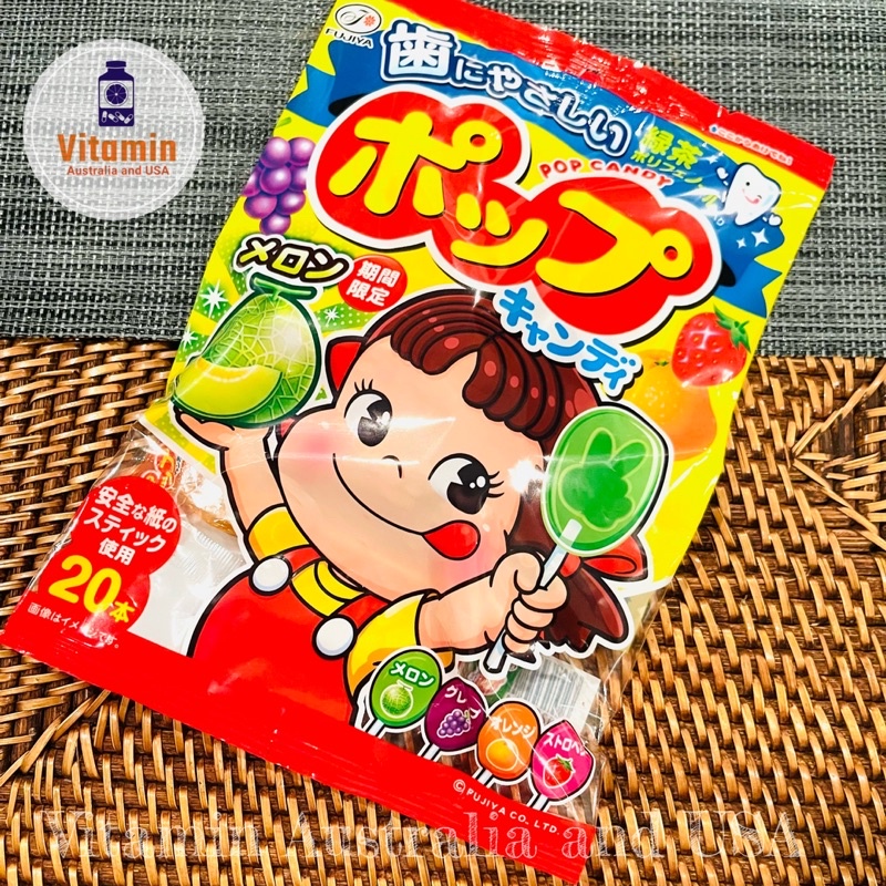 FUJIYA Peko Pop Candy ขนาด20แท่ง อมยิ้ม เป๊กโกะ อมยิ้มป้องกันฟันผุ ลูกอมป้องกันฟันผุ รสผลไม้4รส อมยิ