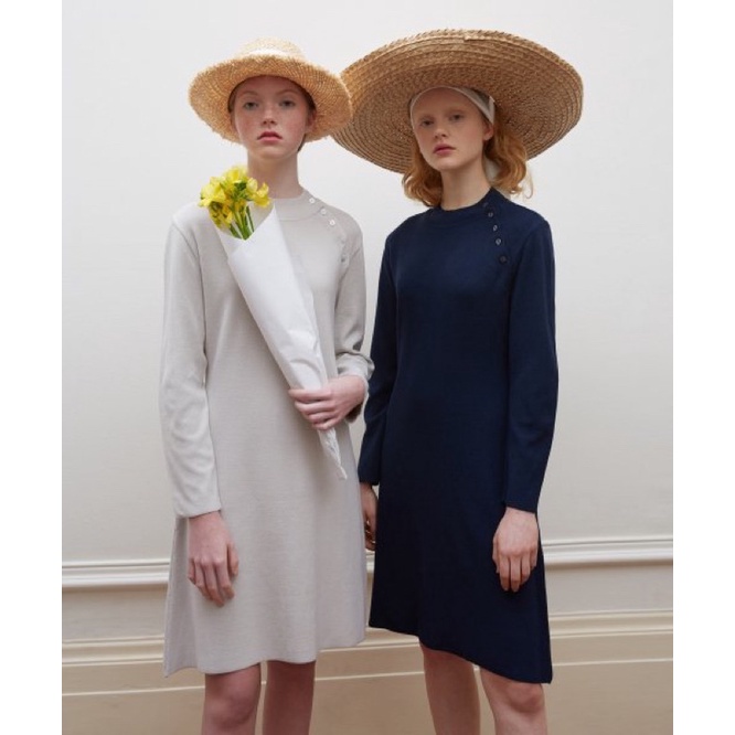 OiOi collection แบรนด์เกาหลี 🇰🇷 เดรส knit dress light gray LEATHER LABEL KNIT OPS_light grey ( ลดสุง