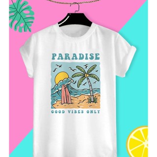 เสื้อยืดสกรีนลายท่องเที่ยว Paradise good vibe only