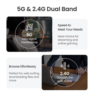 Ugreen อะแดปเตอร์เครือข่าย WiFi ไร้สาย 1300Mbps ปลั๊ก USB 2.4G และ 5G สําหรับคอมพิวเตอร์ PC