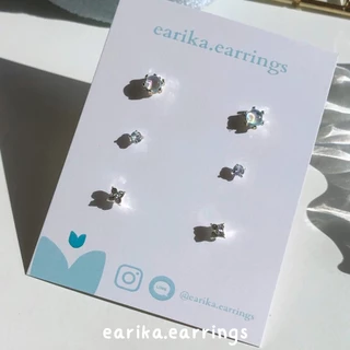 earika.earrings - mini hologram round set เซ็ตต่างหูโฮโลแกรมก้านเงินแท้ชุบทองคำขาว ผิวแพ้ง่ายใส่ได้