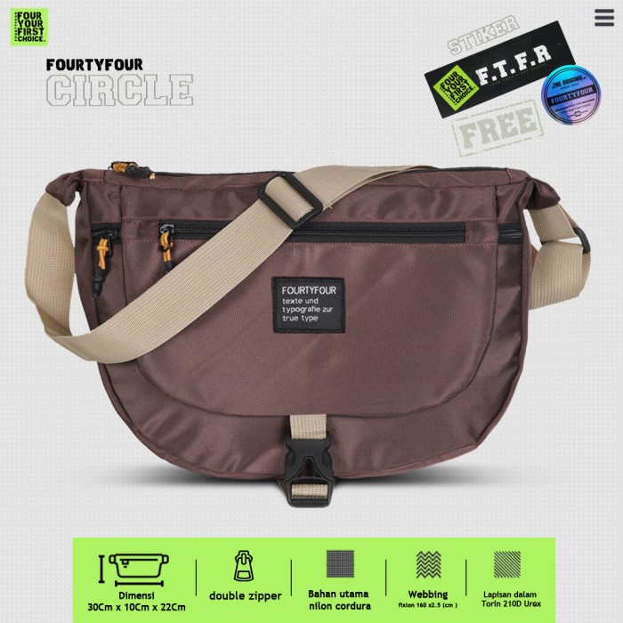 MENS SLING BAG FourtyFour Circle Mens Slingbag Bag - Brown DISTRO LARGE WATERPROOF COOL SMALL LEATHE