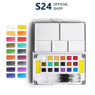 Art Nation สีน้ำ สีน้ำก้อน สีน้ำหลุม สีเค้ก สีน้ำตลับ Solid Watercolor 18 สี พร้อมพู่กันในกล่อง