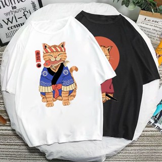 เสื้อยืดสีขาวผู้ชาย Catana magliette Kawaii ญี่ปุ่นซามูไรแมวพิมพ์ด้านบนแฟชั่น traspirante เสื้อยืดโอเวอร์ไซส์รูปาส Mascu
