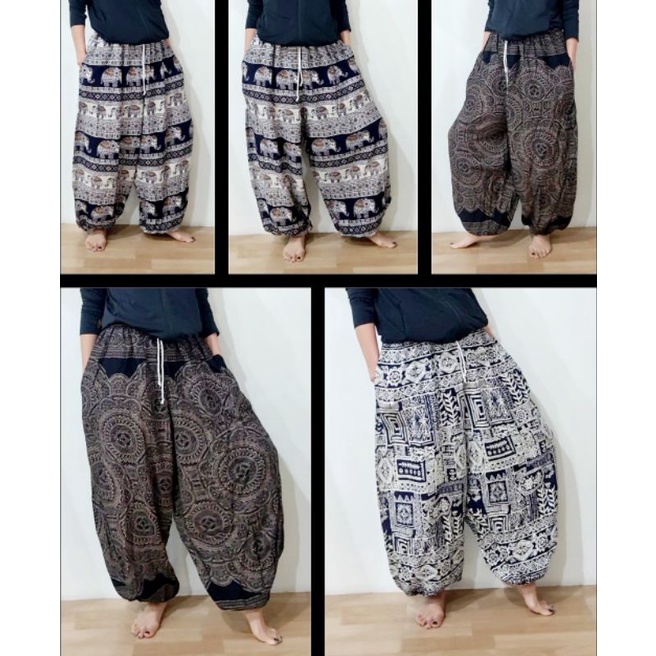 กางเกงช้าง ไซส์ใหญ่ ยัก jumbo ผ้าสปัน ใส่สงกรานต์ ลายจังโก้ อยู่บ้าน ฮาเร็ม oversized  ใส่นอน สไตล์โบฮีเมียน harem pants