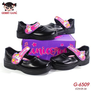 GERRY GANG รุ่น G-6509 รองเท้านักเรัยน เด็กผู้หญิง ลายโพนี่ รองเท้านักเรียนหนังสีดำ แบบมีไฟ พื้นนิ่ม ใส่สบาย