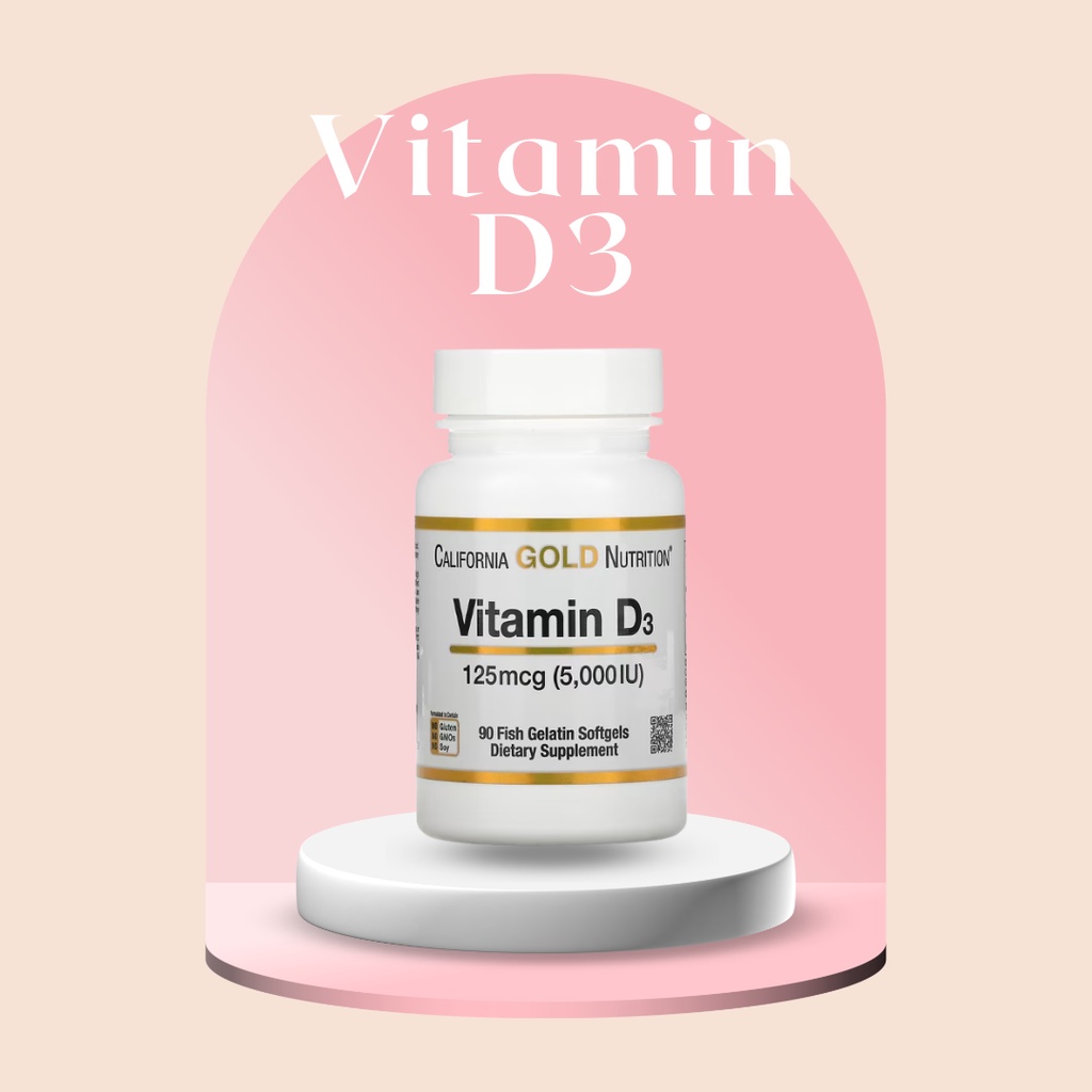 [ขายส่ง] California Gold Nutrition วิตามินดี3 Vitamin D3 5,000 IU) 90 แคปซูลเจล หมดอายุ 02/27