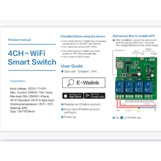 Aideepen Sonoff Ewelink โมดูลรีเลย์สวิตช์ควบคุม WiFi ไร้สาย DC 5V 7-32V 4 ช่องทาง พร้อมแอป ประตูอิเล็กทรอนิกส์อัตโนมัติ