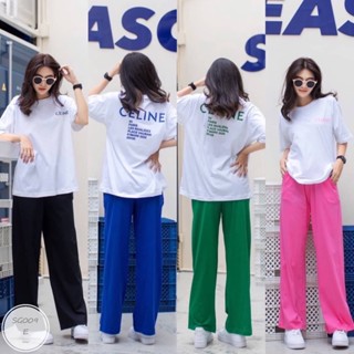 ST009  New Arrival  Set เสื้อยืดแขนสั้นทรง Oversize สกรีนด้านหน้าและด้านหลัง สีสกรีนตามกางเกงคือเกร๋มากแมม๊ รุ่นนี้กางเก