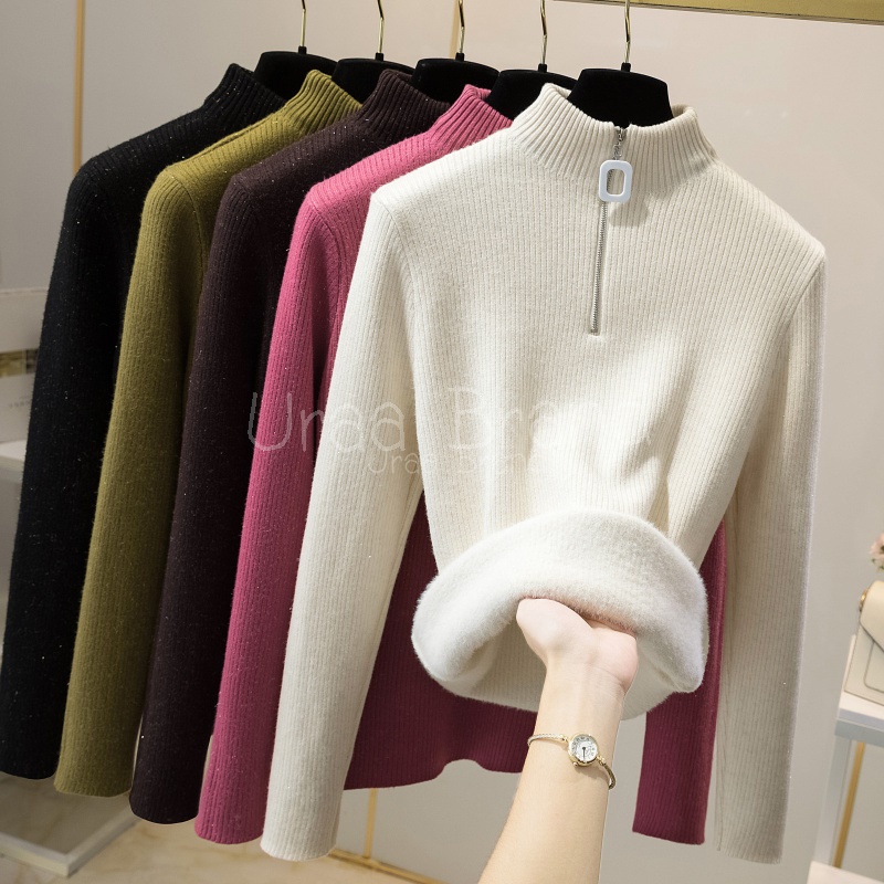 อก 34-40 6 สี / เสื้อคอปีนบุขน สเวตเตอร์ไหมพรม Neck Peen Zip