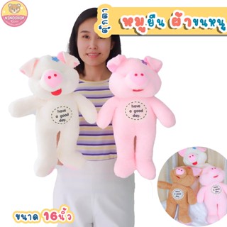 หมูยืน ผ้าขนหนู ขนาด 16 นิ้ว ผ้าเนื้อนุ่ม ยัดใยสังเคราะห์ทั้งตัว แบบน่ารัก ส่งตรงจากโรงงาน