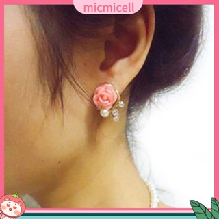 (micmicell) ต่างหูกระดุมมุกดอกกุหลาบเงา rhinestone สไตล์เกาหลีสตรี 1 คู่