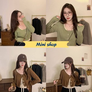 Mini shop🌸พร้อมส่ง🌸(45638+45639)  เสื้อกล้าม+เสื้อแขนยาวไหมพรม ได้2 ชิ้น เก๋ใส่สบายมาก