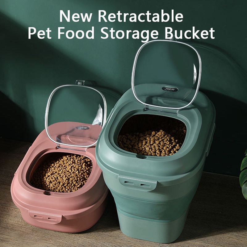 7KG/25KG New Foldable Pet Food Storage Bucket Food Container Rice Plastic Bucket Dry Pet Food Box Feeding Puppy Dog Cat