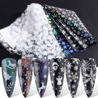 10PCS Nail Starry Paper Black and White Snowflake Color Christmas Laser Nail Transfer Paper