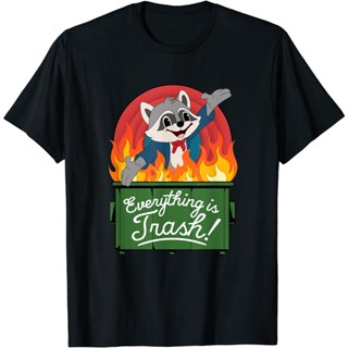 Adult T-Shirt Everything Is Trash Retro Toon Dumpster Fire Trash Panda T-Shirt