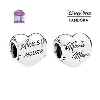 💥พร้อมส่ง💥ใหม่ PANDORA Disney Parks ‘Mickey &amp; Minnie Signature Heart’ charm❤️🤍💖🏰