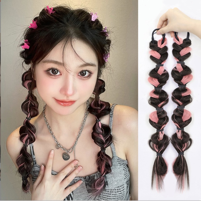 [พร้อมส่งจากไทย] ผมหางม้าถักเปีย ไฮไลท์ แบบสองชั้น สําหรับผู้หญิง 1ชิ้น A026