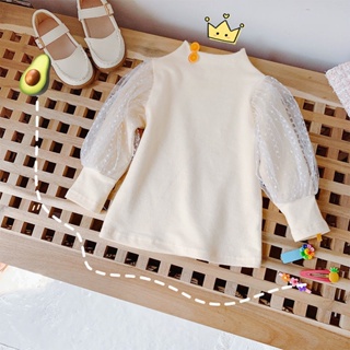 Girls bottoming shirt spring new childrens Korean style western style T-shirt wooden ear edge girls lace long-sleeved shirt trendy