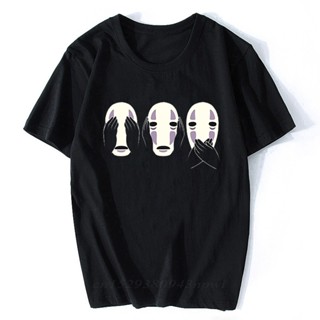 เสื้อยืดผ้าฝ้าย เสื้อยืด พิมพ์ลายการ์ตูนอนิเมะญี่ปุ่น Ghibli Miyazaki Hayao Spirit Away สีดํา แฟชั่นฤดูร้อน สําหรับผู้ชา