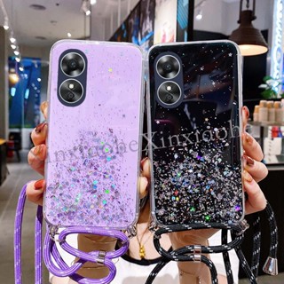 พร้อมส่ง เคสโทรศัพท์มือถือ Tpu แบบนิ่ม ลายท้องฟ้ากลางคืน พร้อมสายคล้องไหล่ หรูหรา สําหรับ OPPO A78 5G A78