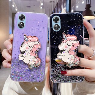 ขายดี เคสโทรศัพท์มือถือแบบนิ่ม ใส กันกระแทก ลายการ์ตูนยูนิคอร์นน่ารัก พร้อมที่ตั้งวาง สําหรับ OPPO A58 NFC A78 NFC 4G 5G 2023 A78 A58