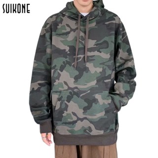 Suikone【COD】เสื้อกันหนาว เสื้อกันหนาวมีฮู้ด ผู้ชายเสื้อหลวมวินเทจ Camo สบาย ๆ Hoodie เทรนด์แฟชั่นฮู้ดท็อปส์ซู