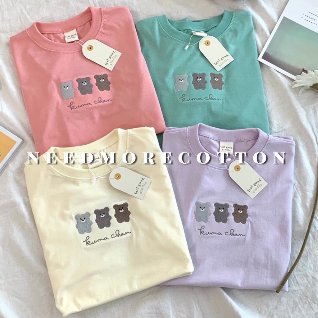 พร้อมส่ง เสื้อยืด Oversize ผ้าคอตตอน ปักลายหมีคุมะ อก 44" ยาว 27" เสื้อยืดโอเวอร์ไซส์ สไตล์เกาหลี
