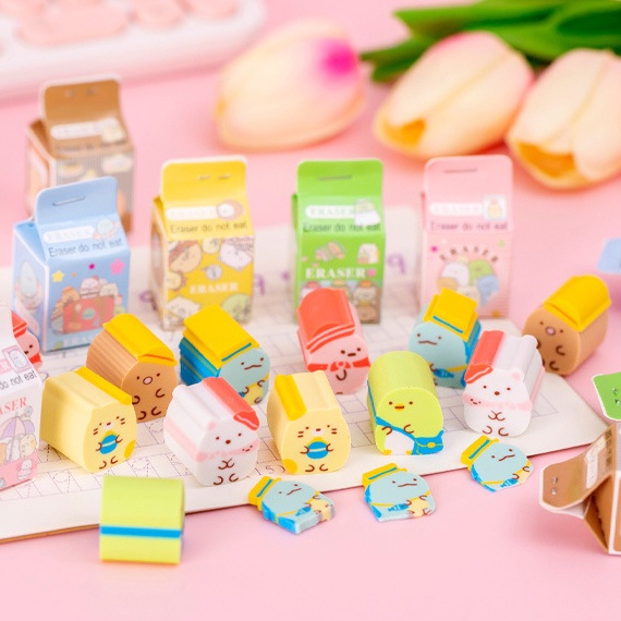 ปล่อยให้ น่ารักมินิยางลบยางสร้างสรรค์กล่องนมยางลบนักเรียนเครื่องเขียนของขวัญ