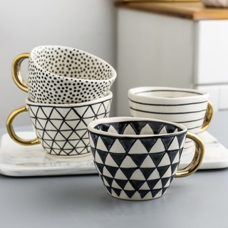Hand Painted Geometric Ceramic Mugs With Gold Handle Handmade кружка Coffee Cup Tea Milk tazas de café canecas de porc00 #6