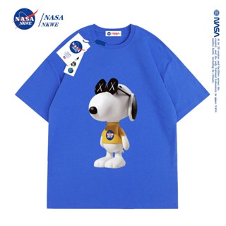 Nasa co-branded เสื้อยืดแขนสั้น ผู้ชายและผู้หญิง ฤดูร้อน ใหม่ หลวม ins สนูปปี้ คู่รัก บอดี้สูท เสื้อ