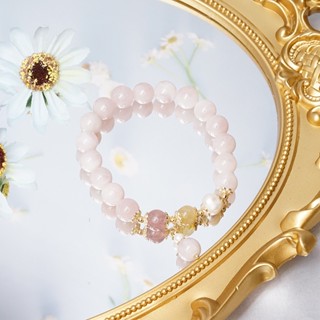 CARE U กำไลข้อมือ หินนำโชค กำไลหินแท้ ( Rose Quartz)เสริมดวงด้านความรัก ช่วยให้สมหวังในชีวิตคู่ หินมงคล สร้อยข้อมือ