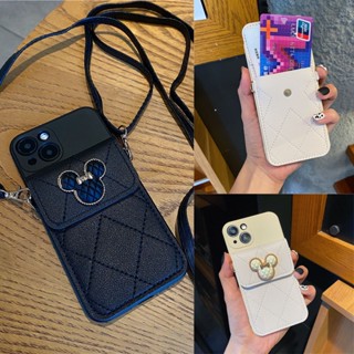 Fashion Card Holder For IPhone 14 12 13 Pro Max Xs Max XR Xs X Camera Protection Phone Case for IPhone 12mini 13mini 7 8 6 6s 14 Plus SE 2020 5 5se With Lanyard Minnie Back Cover