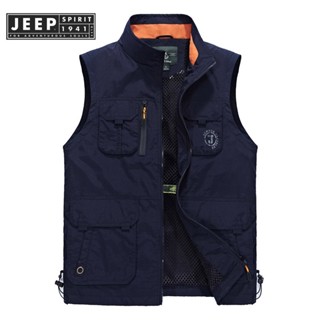 JEEP SPIRIT 1941 ESTD เสื้อกั๊ก ผ้าตาข่าย หลายกระเป๋า ขนาดใหญ่ เหมาะกับฤดูใบไม้ผลิ และฤดูร้อน สําหรับผู้ชาย ใส่ถ่ายภาพ ตกปลา