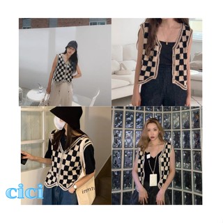 Cici ❣🇹🇭🚚พร้อมส่ง❣(C499) เสื้อกั๊กผ้าไหมถักknit ใส่เดี่ยวๆหรือจับคู่เชิ้ตแมทต์สุดๆ สไตล์เกาหลี