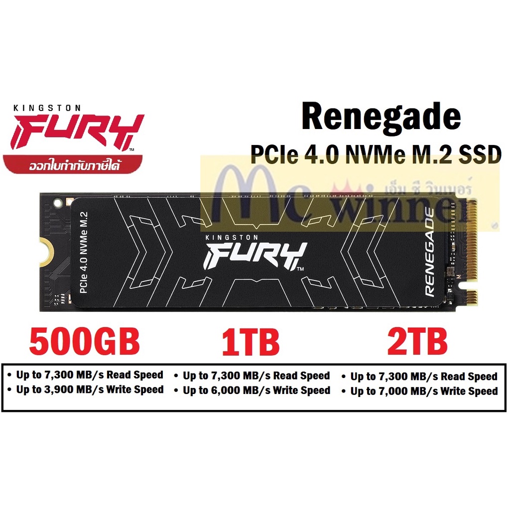 500GB | 1TB | 2TB SSD (เอสเอสดี) KINGSTON FURY RENEGADE - PCIe 4/NVMe M.2 2280 ประกัน 5 ปี ของแท้